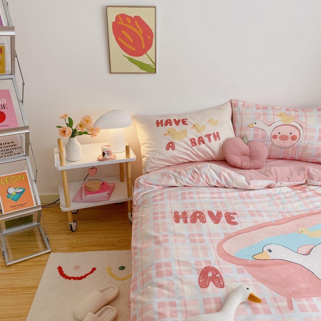 91家纺网 家纺一手货源 找家纺 星期八 2020原创设计师款牛奶绒四件套 小鸭猪猪