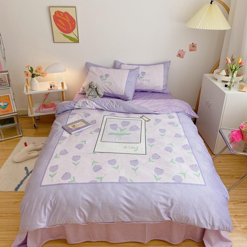 91家纺网 家纺一手货源 找家纺 星期八 2020原创设计师款牛奶绒四件套 紫色郁金香