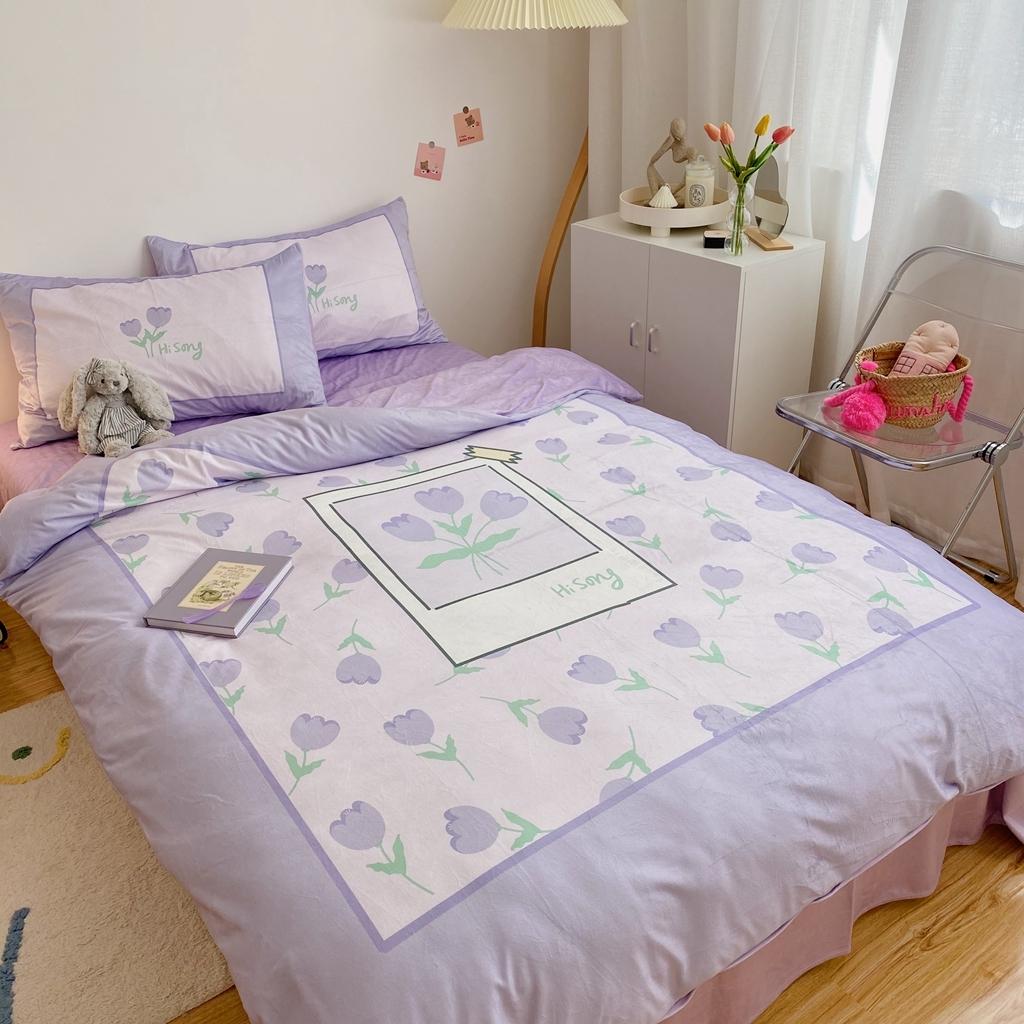 91家纺网 家纺一手货源 找家纺 星期八 2020原创设计师款牛奶绒四件套 紫色郁金香