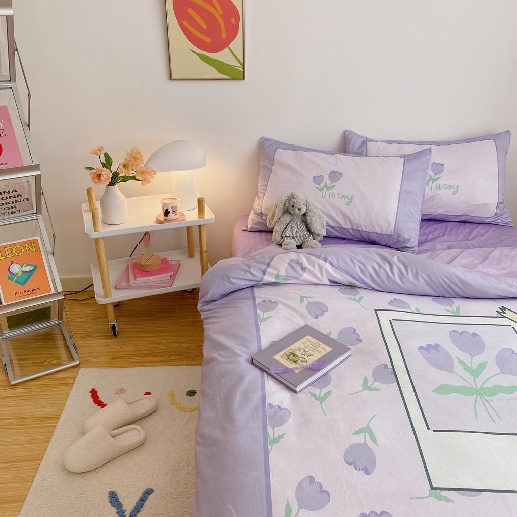 91家纺网 家纺一手货源 找家纺 星期八 2020原创设计师款牛奶绒四件套 紫色郁金香