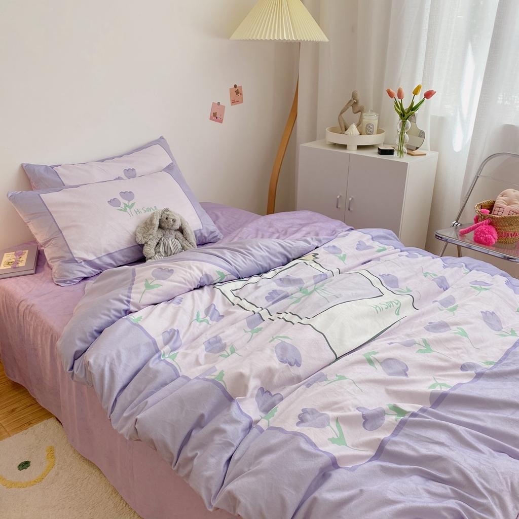 91家纺网 家纺一手货源 找家纺 星期八 2020原创设计师款牛奶绒四件套 紫色郁金香