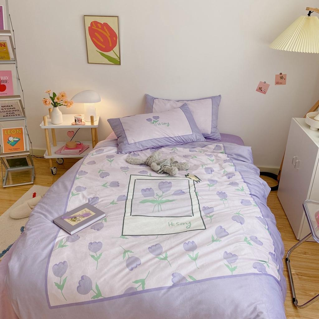 91家纺网 家纺一手货源 找家纺 星期八 2020原创设计师款牛奶绒四件套 紫色郁金香