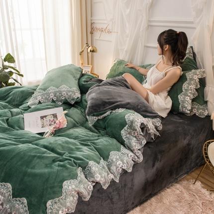 91家纺网 家纺一手货源 找家纺 （总）印季 2023新款蕾丝花边款法莱绒四件套