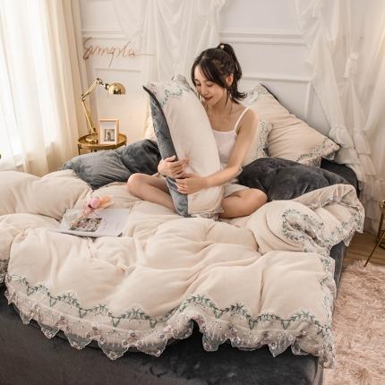 91家纺网 家纺一手货源 找家纺 （总）印季 2023新款蕾丝花边款法莱绒四件套