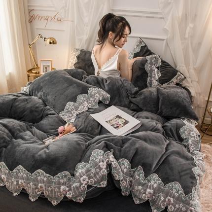 91家纺网 家纺一手货源 找家纺 （总）印季 2023新款蕾丝花边款法莱绒四件套