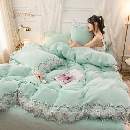 91家纺网 家纺一手货源 找家纺 （总）印季 2023新款蕾丝花边款法莱绒四件套