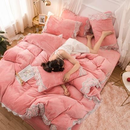 91家纺网 家纺一手货源 找家纺 （总）印季 2023新款蕾丝花边款法莱绒四件套