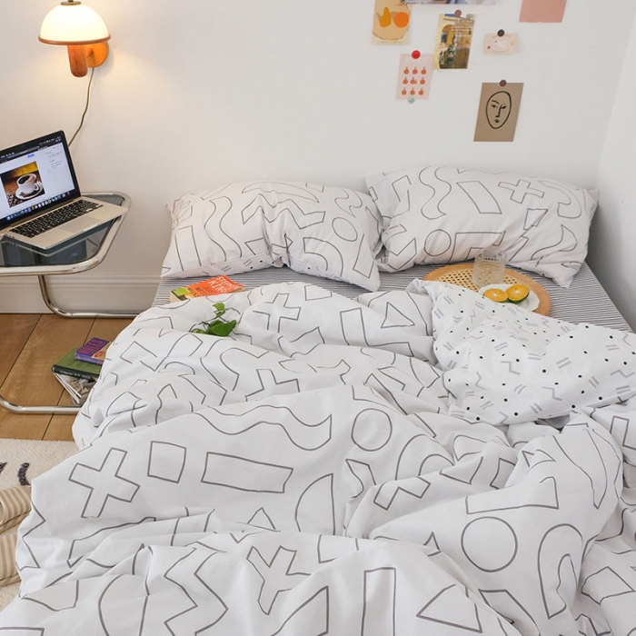 91家纺网 家纺一手货源 找家纺 艾沁2020新款日系简约风全棉四件套 方程式