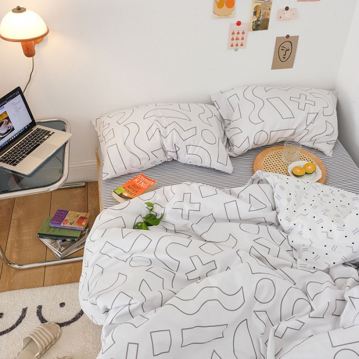 91家纺网 家纺一手货源 找家纺 艾沁2020新款日系简约风全棉四件套 方程式