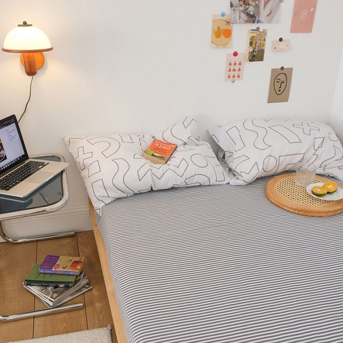 91家纺网 家纺一手货源 找家纺 艾沁2020新款日系简约风全棉四件套 方程式