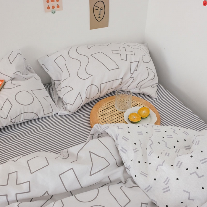 91家纺网 家纺一手货源 找家纺 艾沁2020新款日系简约风全棉四件套 方程式