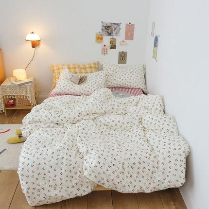 91家纺网 家纺一手货源 找家纺 艾沁2020新款日系小清新全棉纯棉四件套 小丸子-红