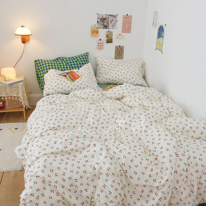 91家纺网 家纺一手货源 找家纺 艾沁2020新款日系小清新全棉纯棉四件套 小丸子-绿