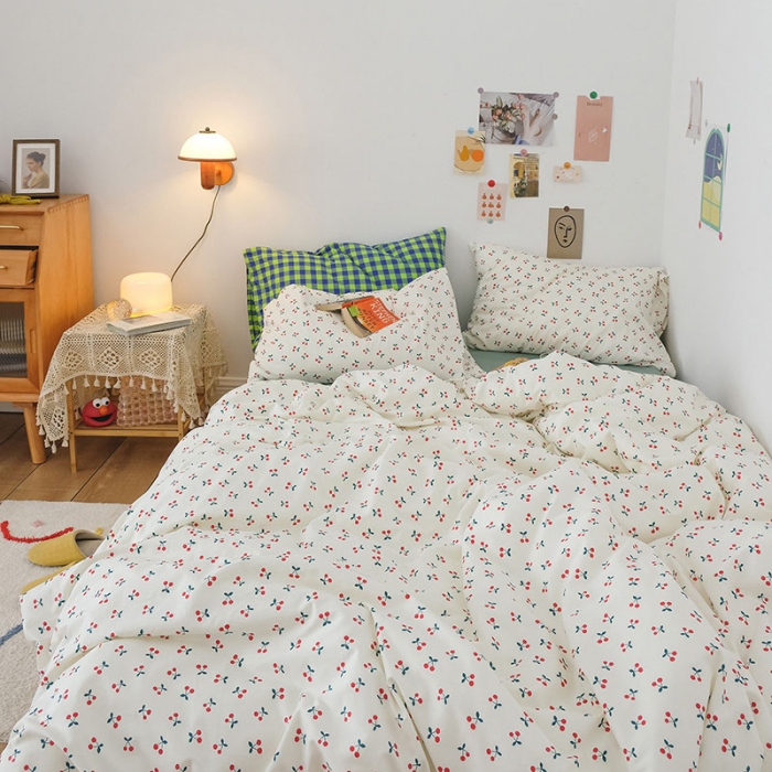 91家纺网 家纺一手货源 找家纺 艾沁2020新款日系小清新全棉纯棉四件套 小丸子-绿