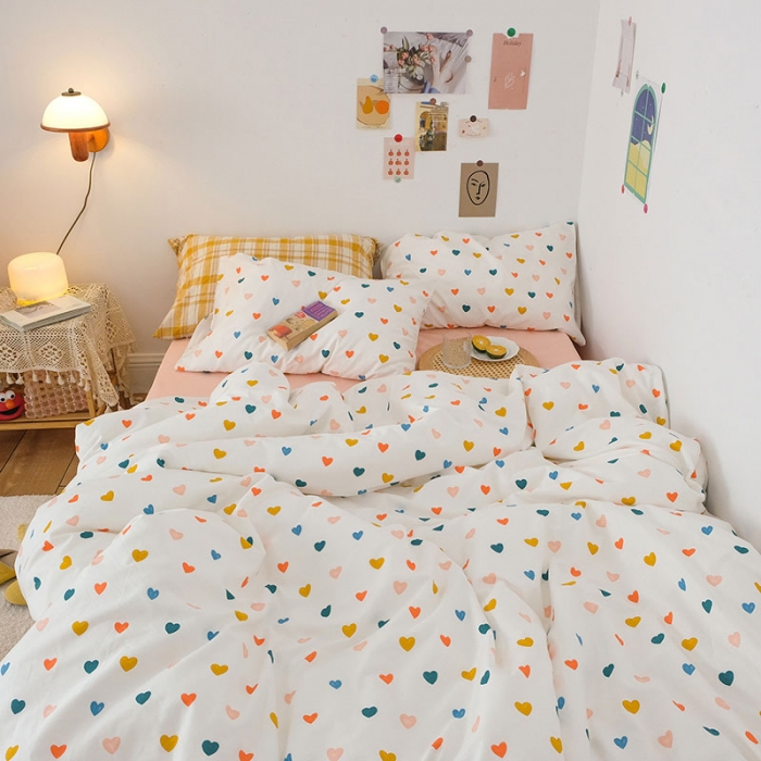 91家纺网 家纺一手货源 找家纺 艾沁2020新款日系小清新全棉纯棉四件套 心晴-粉