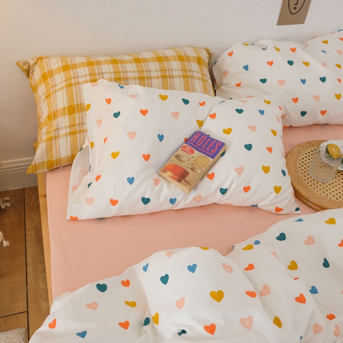 91家纺网 家纺一手货源 找家纺 艾沁2020新款日系小清新全棉纯棉四件套 心晴-粉