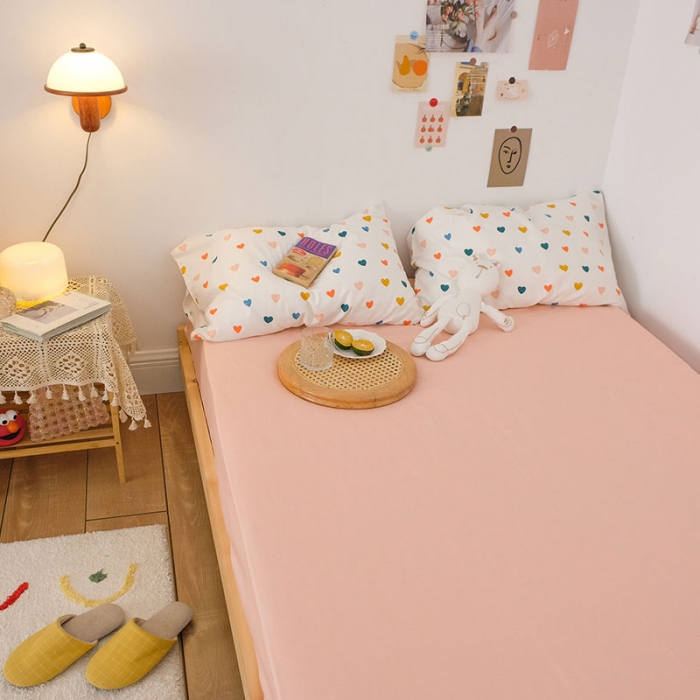 91家纺网 家纺一手货源 找家纺 艾沁2020新款日系小清新全棉纯棉四件套 心晴-粉