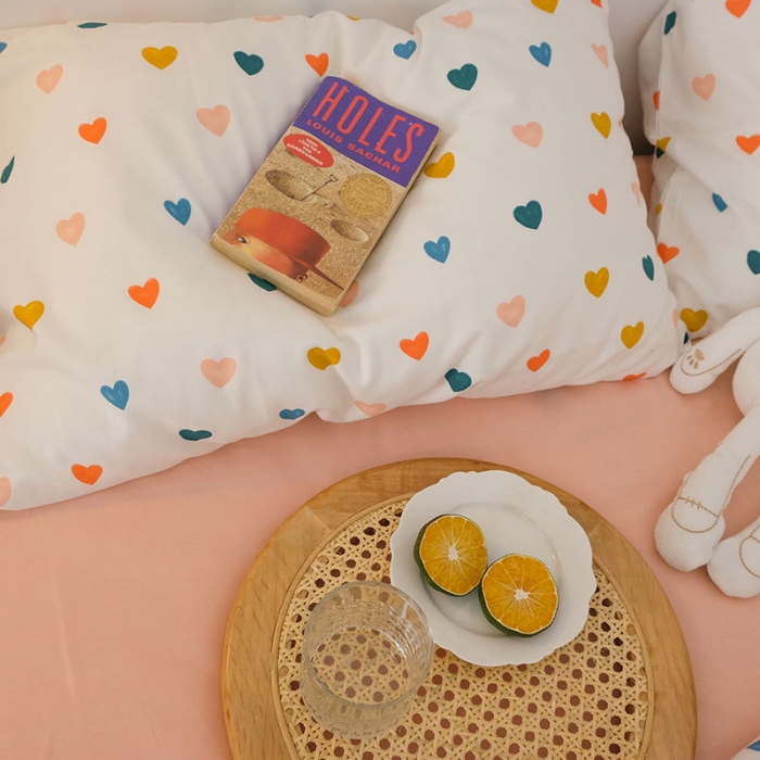 91家纺网 家纺一手货源 找家纺 艾沁2020新款日系小清新全棉纯棉四件套 心晴-粉