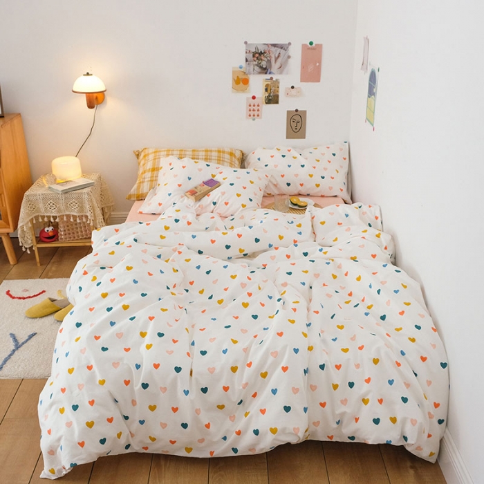 91家纺网 家纺一手货源 找家纺 艾沁2020新款日系小清新全棉纯棉四件套 心晴-粉