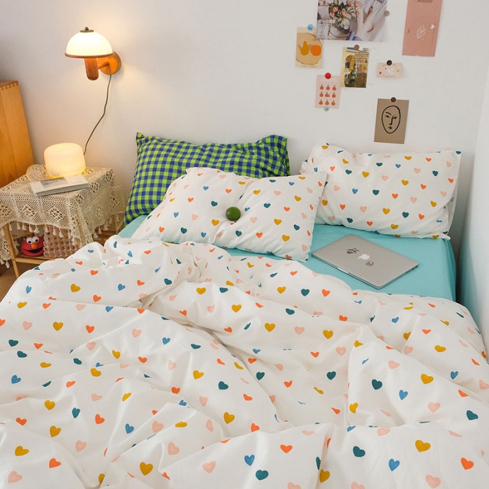 91家纺网 家纺一手货源 找家纺 艾沁2020新款日系小清新全棉纯棉四件套 心晴-兰