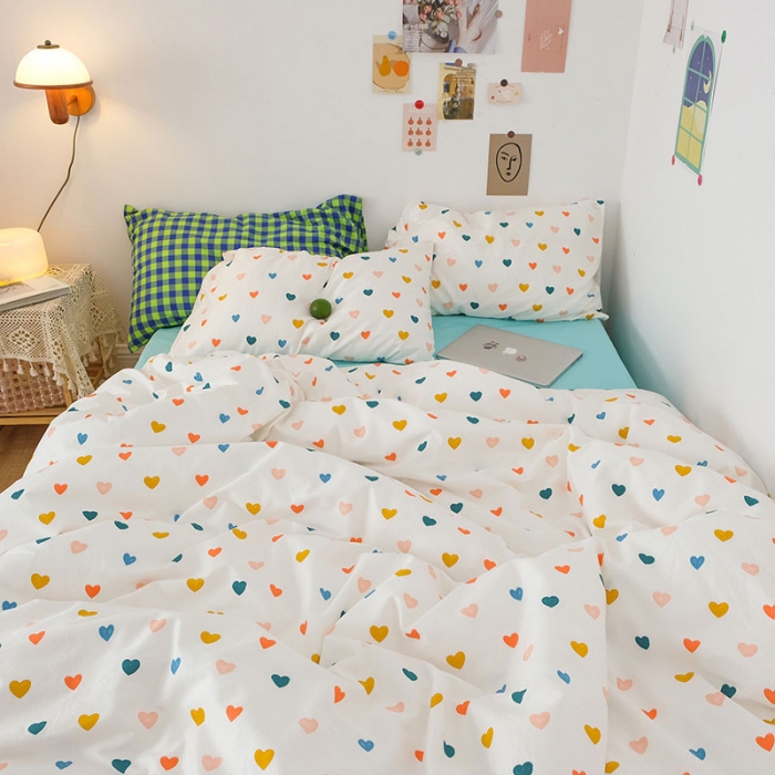 91家纺网 家纺一手货源 找家纺 艾沁2020新款日系小清新全棉纯棉四件套 心晴-兰