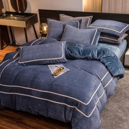 91家纺网 家纺一手货源 找家纺 （总）印季 2023新款色织提花绒贴条款四件套