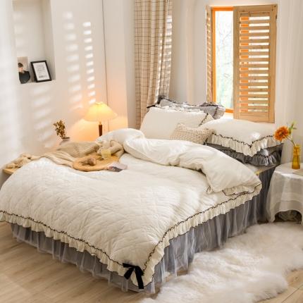 91家纺网 家纺一手货源 找家纺 （总）嗨购 2020新款夹棉水晶绒韩版花边四件套