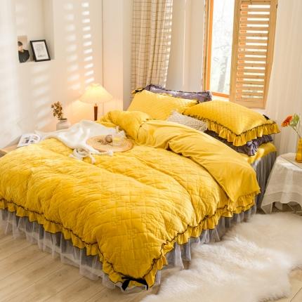 91家纺网 家纺一手货源 找家纺 （总）嗨购 2020新款夹棉水晶绒韩版花边四件套