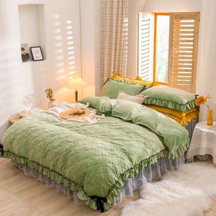 91家纺网 家纺一手货源 找家纺 （总）嗨购 2020新款夹棉水晶绒韩版花边四件套