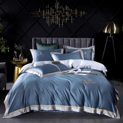 91家纺网 家纺一手货源 找家纺 娇逸 2020新款100支全棉拼色绣花四件套 马奥-宾利兰