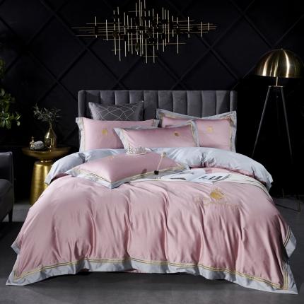 91家纺网 家纺一手货源 找家纺 娇逸 2020新款100支全棉拼色绣花四件套 马奥-豆沙粉