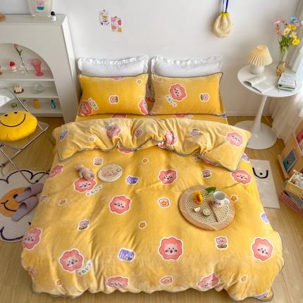 91家纺网 家纺一手货源 找家纺 顾里 2020新款韩国ins高端保暖牛奶绒套件 可爱狮子