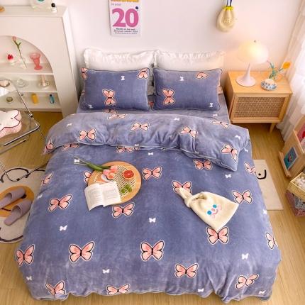 91家纺网 家纺一手货源 找家纺 顾里 2020新款韩国ins高端保暖牛奶绒套件 梦幻蝴蝶