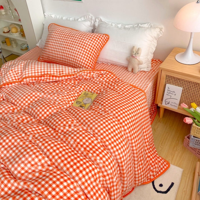 91家纺网 家纺一手货源 找家纺 顾里 2020新款韩国ins高端保暖牛奶绒套件 橘格