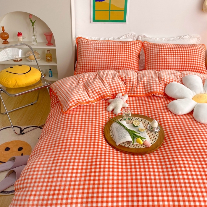 91家纺网 家纺一手货源 找家纺 顾里 2020新款韩国ins高端保暖牛奶绒套件 橘格