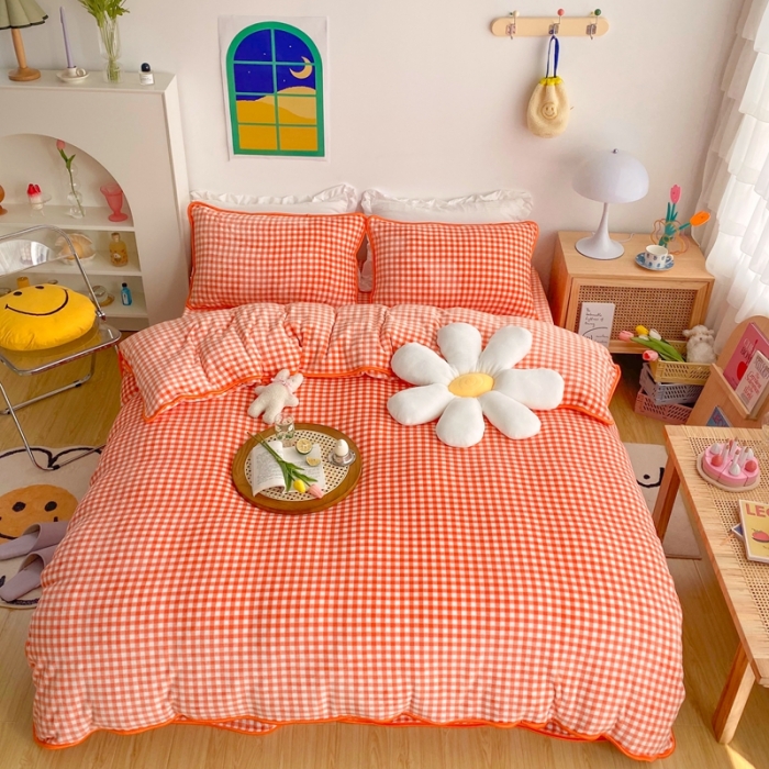 91家纺网 家纺一手货源 找家纺 顾里 2020新款韩国ins高端保暖牛奶绒套件 橘格