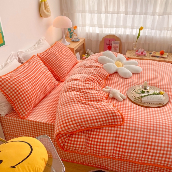 91家纺网 家纺一手货源 找家纺 顾里 2020新款韩国ins高端保暖牛奶绒套件 橘格