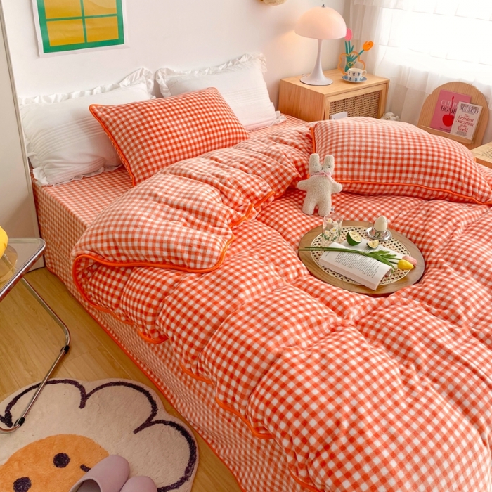 91家纺网 家纺一手货源 找家纺 顾里 2020新款韩国ins高端保暖牛奶绒套件 橘格