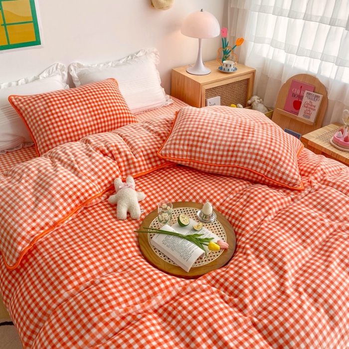 91家纺网 家纺一手货源 找家纺 顾里 2020新款韩国ins高端保暖牛奶绒套件 橘格