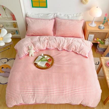 顾里 2020新款韩国ins高端保暖牛奶绒套件 粉格