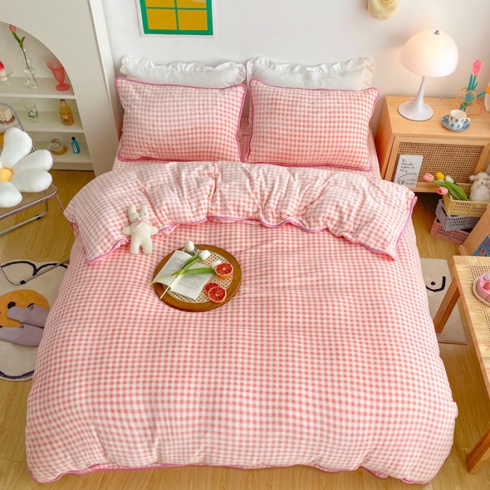 91家纺网 家纺一手货源 找家纺 顾里 2020新款韩国ins高端保暖牛奶绒套件 粉格