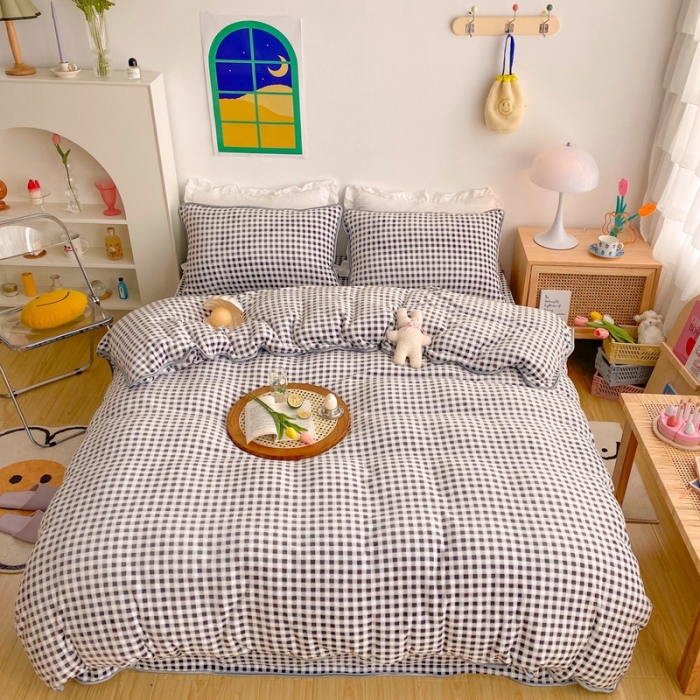 91家纺网 家纺一手货源 找家纺 顾里 2020新款韩国ins高端保暖牛奶绒套件 黑格