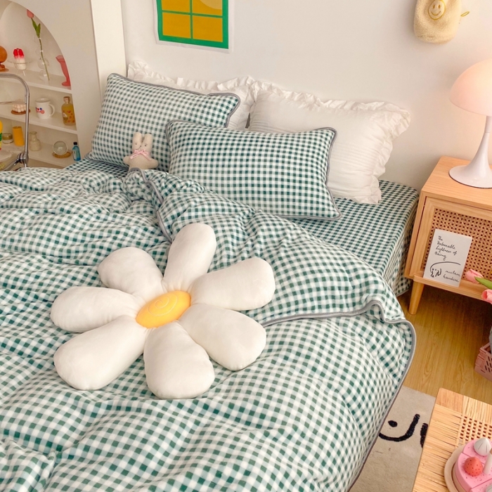 91家纺网 家纺一手货源 找家纺 顾里 2020新款韩国ins高端保暖牛奶绒套件 绿格