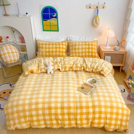 顾里 2020新款韩国ins高端保暖牛奶绒套件 柠檬黄