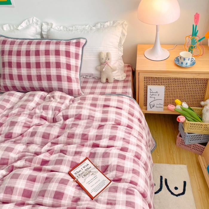 91家纺网 家纺一手货源 找家纺 顾里 2020新款韩国ins高端保暖牛奶绒套件 葡萄紫