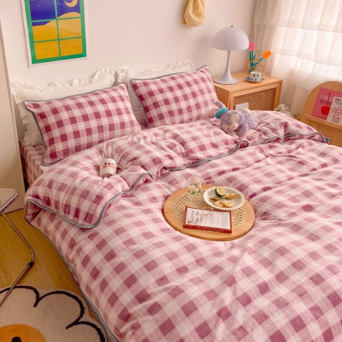 91家纺网 家纺一手货源 找家纺 顾里 2020新款韩国ins高端保暖牛奶绒套件 葡萄紫