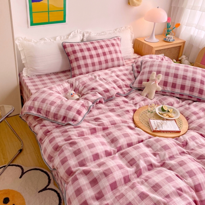 91家纺网 家纺一手货源 找家纺 顾里 2020新款韩国ins高端保暖牛奶绒套件 葡萄紫