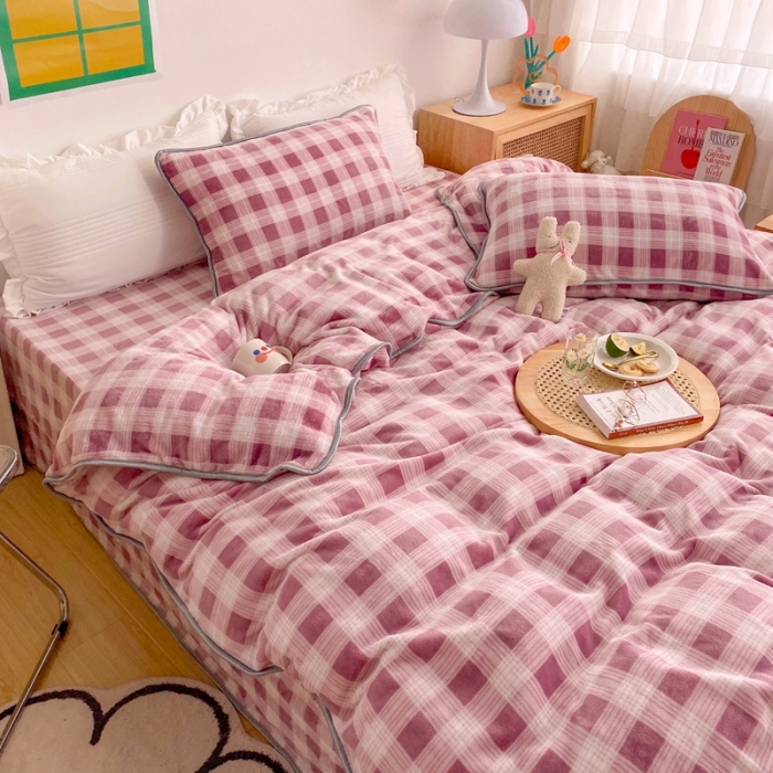 91家纺网 家纺一手货源 找家纺 顾里 2020新款韩国ins高端保暖牛奶绒套件 葡萄紫