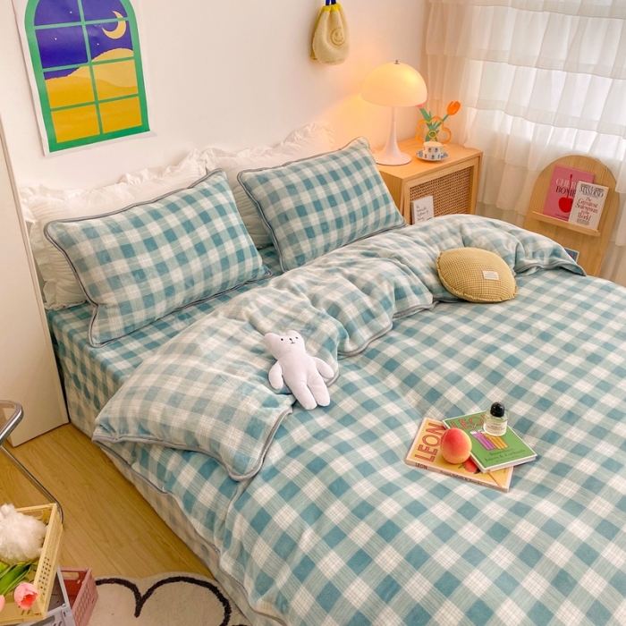 91家纺网 家纺一手货源 找家纺 顾里 2020新款韩国ins高端保暖牛奶绒套件 浅豆绿