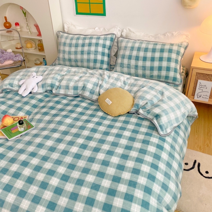 91家纺网 家纺一手货源 找家纺 顾里 2020新款韩国ins高端保暖牛奶绒套件 浅豆绿